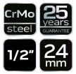 NEO Hosszú Gépi dugókulcs 1/2", 24mm, Cr-Mo (12-324)