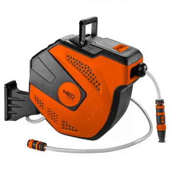   NEO Autómata tömlődob, 20 m locsolótömlő + 2 m csatlakozó tömlő, 10 bar, PP ház, PVC tömlő, falra szerelhető (15-891)