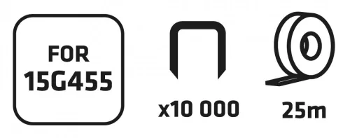 VERTO Növénykötöző szalag + kapocs készlet 25m szalag + 10,000 kapocs, 15G455-höz (15G456)