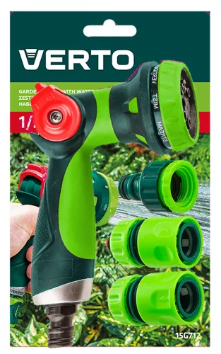 VERTO Öntözőpisztoly csatlakozó, 3 ágúkkal 1/2", 4db, hüvelykujj szabályozás (15G712)