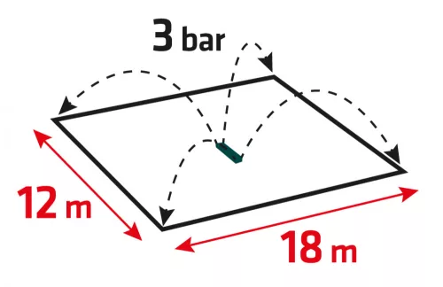 VERTO Négyszögesőztető, billenő, öntöző, 336 m2, 16 fúvóka (15G770)
