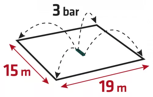 VERTO Négyszögesőztető, billenő, öntöző, 285 m2, 18 fúvóka (15G772)