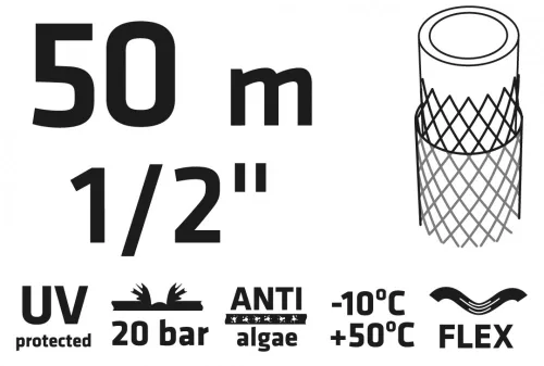 VERTO Locsolótömlő 50 m, 1/2", ECONOMIC, zöld (15G802)