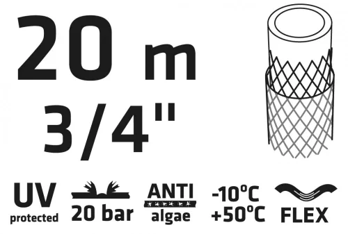 VERTO Locsolótömlő 20 m, 3/4", ECONOMIC, zöld (15G803)