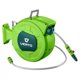   VERTO Autómata tömlődob, 20 m locsolótömlő + 2 m csatlakozó tömlő, 10 bar, PP ház, PVC tömlő, falra szerelhető (15G891)