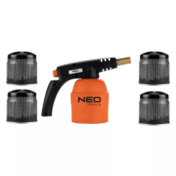   NEO Gázforrasztó, perzselő, gázégő 4db tartállyal, 190g, szelepes tartállyal (20-045)