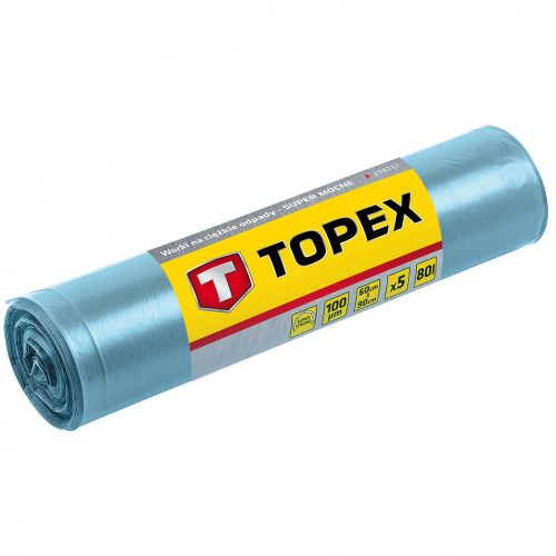 TOPEX Szemetesszák 80 l, Nagy teherbírású, kék, 5 db, méretek:60x90 cm, vastagság: 100 mic, LDPE fólia (23B257)