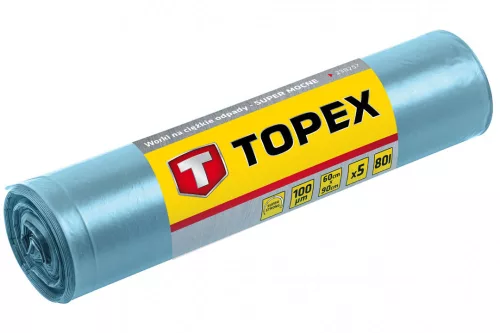TOPEX Szemetesszák 80 l, Nagy teherbírású, kék, 5 db, méretek:60x90 cm, vastagság: 100 mic, LDPE fólia (23B257)