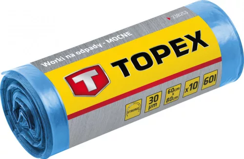 TOPEX Szemetesszák 120 l, kék, 10 db, nagyon erős, méretek:70x110 cm, vastagság: 40 mic, LDPE fólia (23B258)
