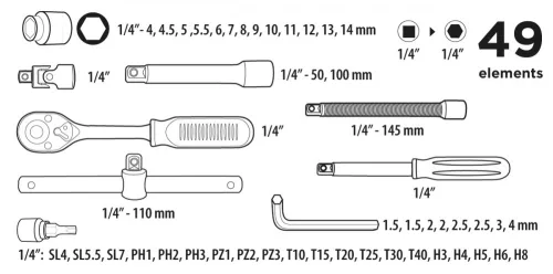 Top Tools Dugókulcskészlet 1/4", 49db. (38D570)