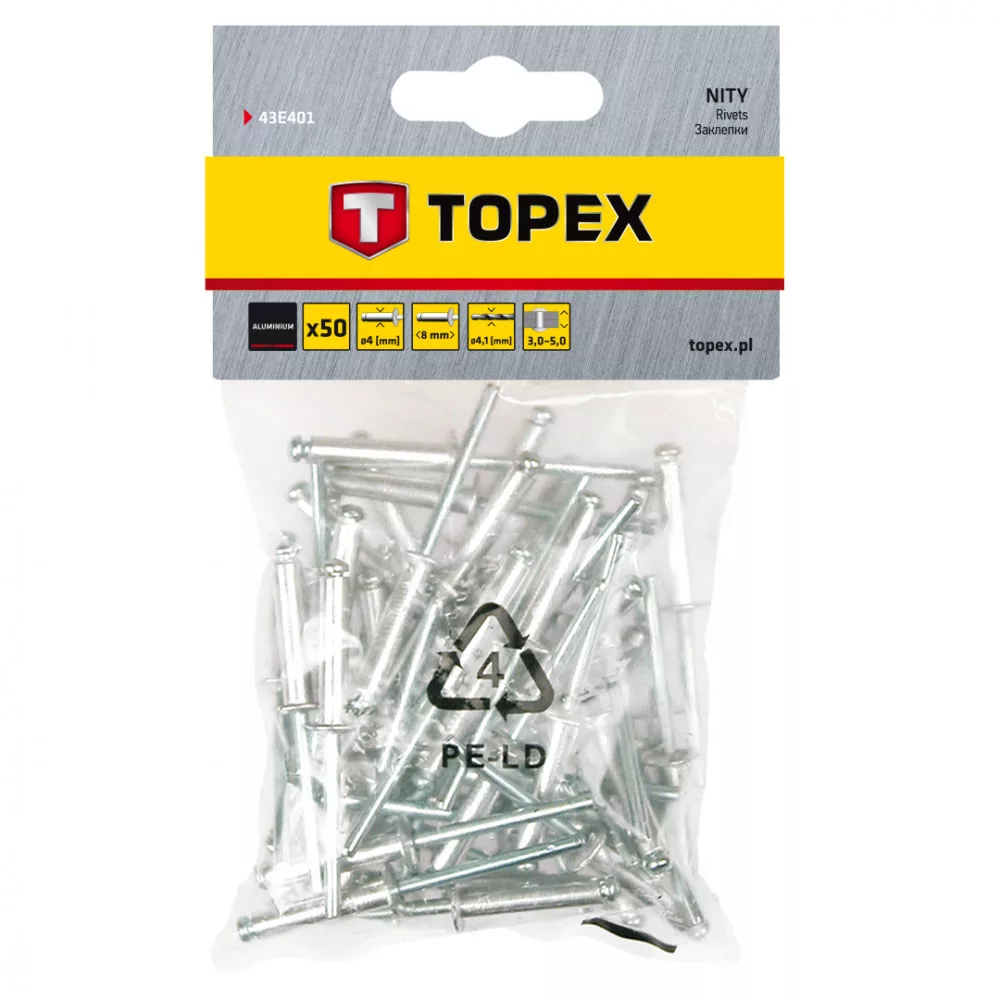 TOPEX POPSZEGECS 4.0X8 50 db. (43E401) - Elefántszerszám.hu