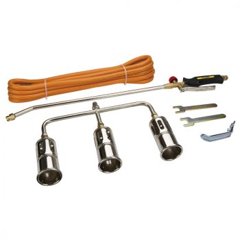   TOPEX Gázforrasztó, perzselő, gázégő készlet, HÁRMAS égőfej, szár: 50cm, tömlő: 5m (44E123)