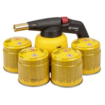   TOPEX Gázforrasztó, perzselő, gázégő 4db tartállyal, 190g, szelepes tartállyal (44E154)