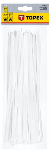 TOPEX KÁBELKÖTEGELŐ, gyorskötöző, 3,6mm x 300mm, fehér, 100db (44E974)