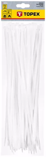 TOPEX KÁBELKÖTEGELŐ, gyorskötöző, 4,8mm x 370mm, fehér, 75db (44E981)