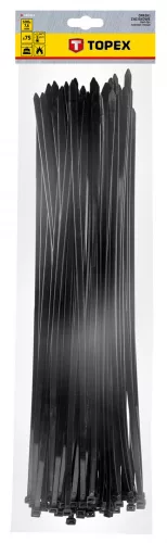 TOPEX KÁBELKÖTEGELŐ, gyorskötöző, 7,6mm x 500mm, fekete, 75db (44E983)