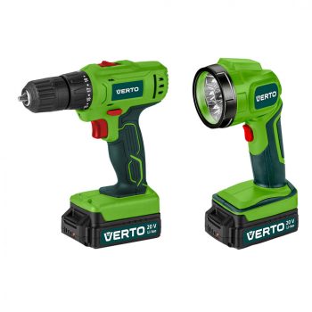   VERTO Akkus fúró, lámpával 2x18V,Li-Ion/1.5 Ah, koffer (50G293)