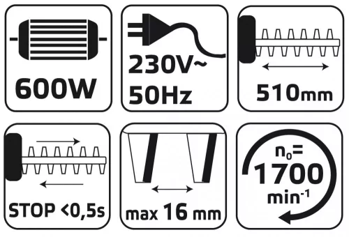 VERTO Sövényvágó 600W, 450mm (52G567)
