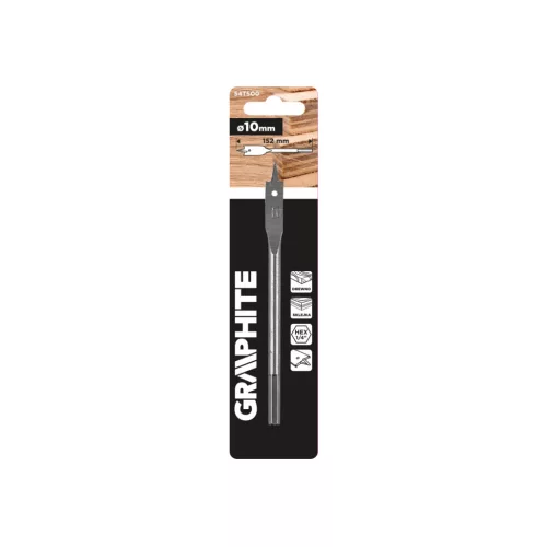 GRAPHITE Lapos marófúró fához, 1/4" hatszög szár, 10x152mm (54T500)