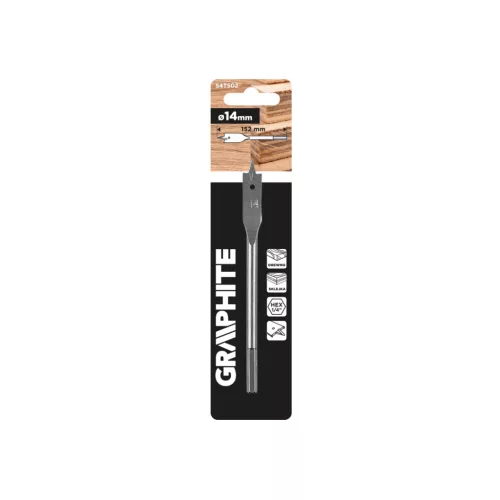 GRAPHITE Lapos marófúró fához , 1/4" hatszög szár, 14x152mm (54T502)