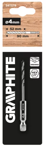 GRAPHITE Fafúró 1/4" hatszög szárral, 4mm (54T578)