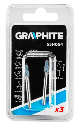 GRAPHITE Csapos csiszolókő 5x10mm, kúp, szár 3.2mm, 3 db (55H054)