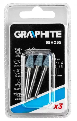 GRAPHITE Csapos csiszolókő 8x12mm, kúp, szár 3.2mm, 3 db (55H055)