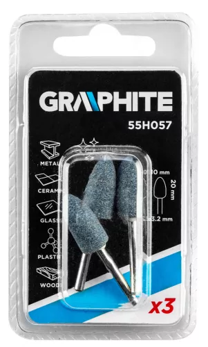 GRAPHITE Csapos csiszolókő 10x20mm, töltény, szár 3.2mm, 3 db (55H057)