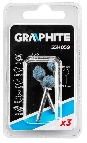GRAPHITE Csapos csiszolókő 10mm, gömb, szár 3.2mm, 3 db (55H059)