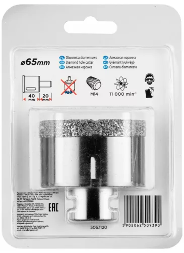 GRAPHITE Körkivágó, gyémántos 65mm x M14 (55H314)