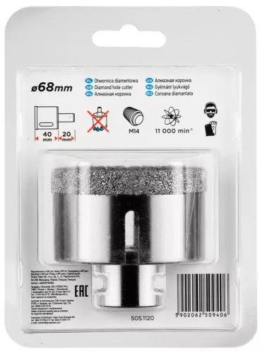 GRAPHITE Körkivágó, gyémántos 68mm x M14 (55H315)