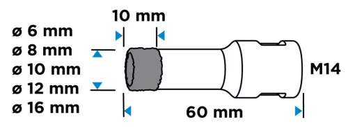 GRAPHITE Körkivágó készlet, gyémántos, M14, 6,8,10,12,16mm (55H319)