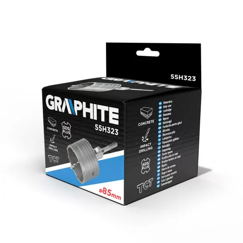 GRAPHITE Koronafúró, körkivágó, 85 mm, SDS PLUS szárral és központfúróval (55H323)
