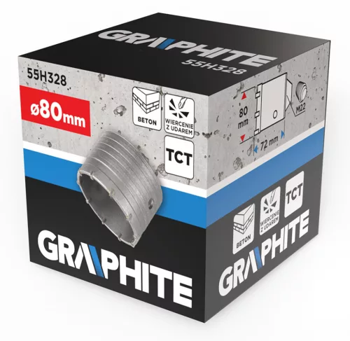 GRAPHITE Koronafúró, körkivágó, 80 mm, M22 (55H328)