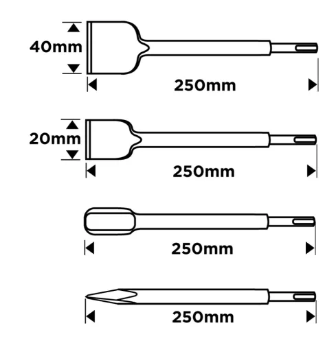 GRAPHITE Vésőkészlet, SDS PLUS, 4db-os (55T115)