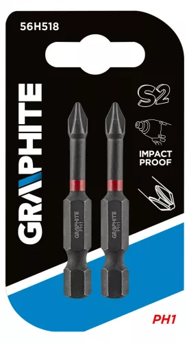 GRAPHITE Torziós ütvecsavarozó bit PH1x50mm, 2db. (56H518)