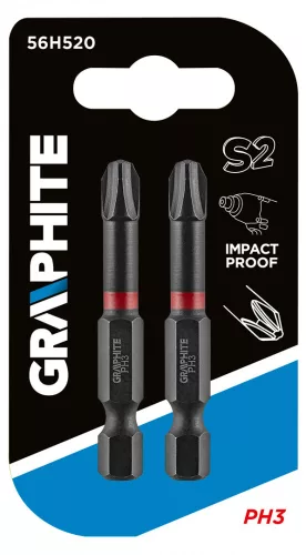 GRAPHITE Torziós ütvecsavarozó bit PH3x50mm, 2db. (56H520)
