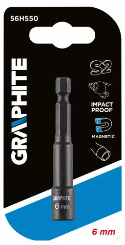 GRAPHITE Csavarbehajtó ütvecsavarozókhoz, hatlapú, Mágneses 6mm (56H550)