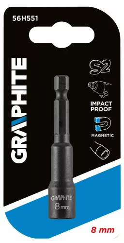 GRAPHITE Csavarbehajtó ütvecsavarozókhoz, hatlapú, Mágneses 8mm (56H551)