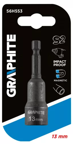 GRAPHITE Csavarbehajtó ütvecsavarozókhoz, hatlapú, Mágneses 13mm (56H553)