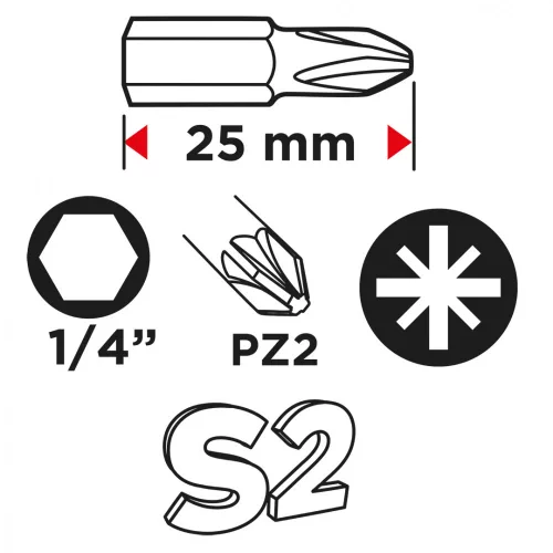 GRAPHITE Csavarhúzó bitkészlet PZ2 x 25mm, 100db (56H624)