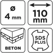 GRAPHITE Betonfúró SDS PLUS, 2 élű, dupla spirálos, 4x110mm (56T100)