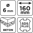 GRAPHITE Betonfúró SDS PLUS, 2 élű, dupla spirálos, 6x160mm (56T104)