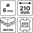 GRAPHITE Betonfúró SDS PLUS, 2 élű, dupla spirálos, 6x210mm (56T105)