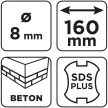 GRAPHITE Betonfúró SDS PLUS, 2 élű, dupla spirálos, 8x160mm (56T109)