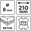 GRAPHITE Betonfúró SDS PLUS, 2 élű, dupla spirálos, 8x210mm (56T110)