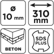 GRAPHITE Betonfúró SDS PLUS, 2 élű, dupla spirálos, 10x310mm (56T118)