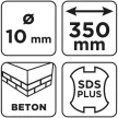 GRAPHITE Betonfúró SDS PLUS, 2 élű, dupla spirálos, 10x350mm (56T119)