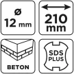 GRAPHITE Betonfúró SDS PLUS, 2 élű, dupla spirálos, 12x210mm (56T125)