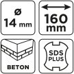 GRAPHITE Betonfúró SDS PLUS, 2 élű, dupla spirálos, 14x160mm (56T132)
